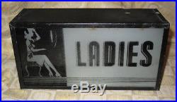 Vintage Antique LADIES RESTROOM Reverse Paint Light Up SIGN Theater ART DECO