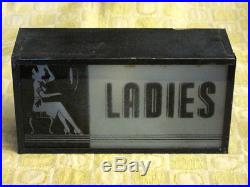 Vintage Antique LADIES RESTROOM Reverse Paint Light Up SIGN Theater ART DECO