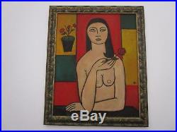 Vintage Antique Modernist Nude Painting Female Model Signed Mystery Artist 1930