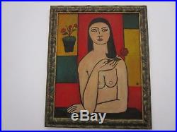 Vintage Antique Modernist Nude Painting Female Model Signed Mystery Artist 1930