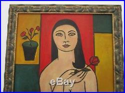 Vintage Antique Modernist Nude Painting Female Model Signed Mystery Artist 1930