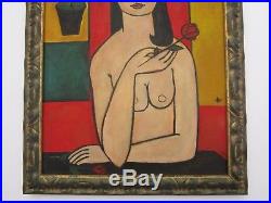 Vintage Antique Modernist Nude Painting Female Model Signed Mystery Artist 1930