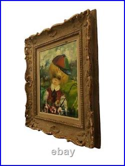 Vintage Antique Oil On Canvas Big Eyes Boy Painting Signed Framed