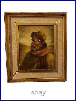 Vintage Antique Oil On Canvas Painting Spanish Man With Hat In the Desert Signed