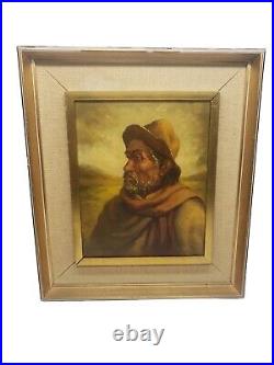 Vintage Antique Oil On Canvas Painting Spanish Man With Hat In the Desert Signed
