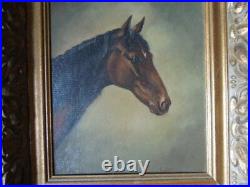 Vintage Antique Oil on Board Painting of Horse