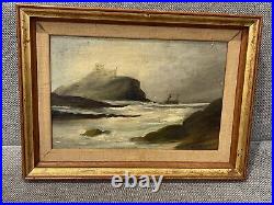 Vintage Antique Oil on Canvas Signed EAS Coastal Seascape Painting