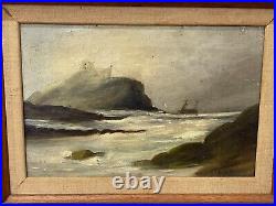 Vintage Antique Oil on Canvas Signed EAS Coastal Seascape Painting