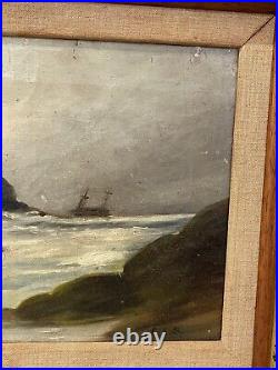 Vintage Antique Oil on Canvas Signed EAS Coastal Seascape Painting