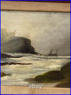 Vintage Antique Oil on Canvas Signed EAS Coastal Seascape Painting