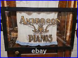 Vintage Antique Original ANDERSON PIANOS SIGN WINDOW OLD NOT REVERSE PAINT