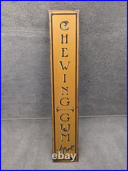 Vintage Antique Painted Metal Chewing Gum At Counter Advertising Sign 19.5x3.5