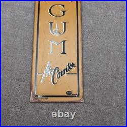 Vintage Antique Painted Metal Chewing Gum At Counter Advertising Sign 19.5x3.5