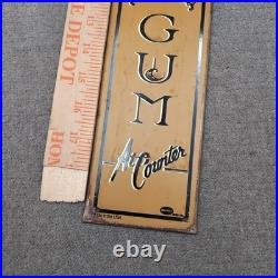 Vintage Antique Painted Metal Chewing Gum At Counter Advertising Sign 19.5x3.5
