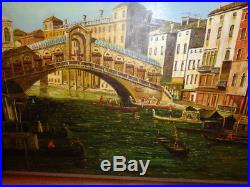 Vintage/Antique Signed Oil on Board Painting of Venice Canal With Bridge of Sighs