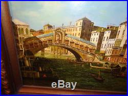 Vintage/Antique Signed Oil on Board Painting of Venice Canal With Bridge of Sighs