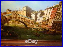 Vintage/Antique Signed Oil on Board Painting of Venice Canal With Bridge of Sighs