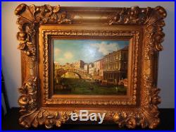 Vintage/Antique Signed Oil on Board Painting of Venice Canal With Rialto Bridge