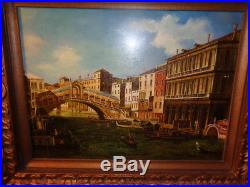 Vintage/Antique Signed Oil on Board Painting of Venice Canal With Rialto Bridge