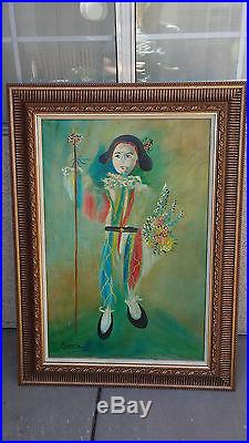 Vintage Antique Signed Pablo Picasso harlequin Clown Oil Painting
