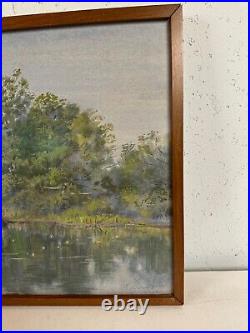 Vintage Antique Signed Watercolor Painting Landscape Scene Serene Water