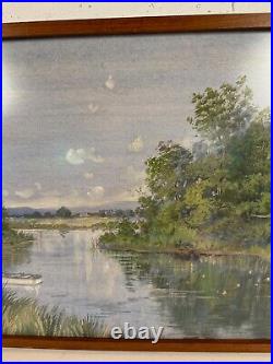 Vintage Antique Signed Watercolor Painting Landscape Scene Serene Water Vintage Antique Signed Watercolor Painting Landscape Scene Serene Water