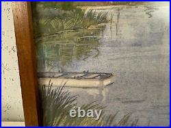 Vintage Antique Signed Watercolor Painting Landscape Scene Serene Water