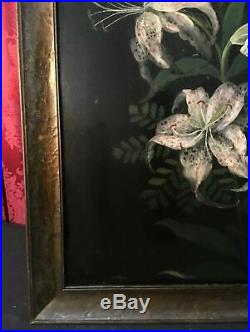 Vintage Antique Victorian Floral Botanical Still Life Oil Painting On Board