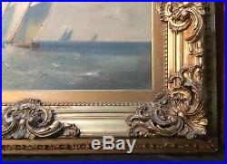 Vintage Antique Victorian Nautical Sailing Seascape Oil Painting On Canvas