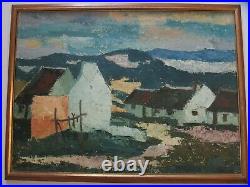 Vintage Arniston Impressionism Landscape Painting Signed Coastal Town Homes Old