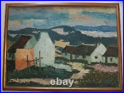 Vintage Arniston Impressionism Landscape Painting Signed Coastal Town Homes Old