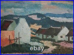 Vintage Arniston Impressionism Landscape Painting Signed Coastal Town Homes Old