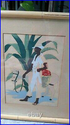 Vintage Art Caribbean Set Tropical Island Colorful signed by R. V. Mandeville