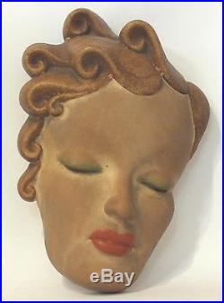 Vintage Art Deco Painted Plaster Female Head Wall Decorations Signed