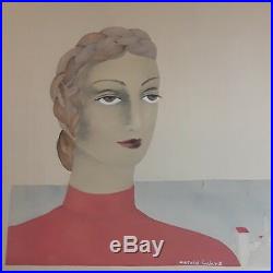 Vintage Art Deco Painting Watercolor Original Woman Portrait Signed Harold Luhrs