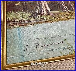 Vintage Art Oil Painting Signed J. Medina of Cotopaxi Ecuador