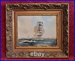 Vintage Arthur D. Pank Original Oil Marine Painting in Gilded Frame