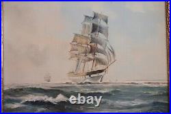 Vintage Arthur D. Pank Original Oil Marine Painting in Gilded Frame