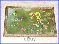 Vintage Artist Signed Floral Hummingbird Oil Painting Estate After Raffin