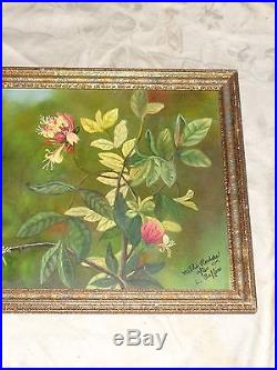 Vintage Artist Signed Floral Hummingbird Oil Painting Estate After Raffin