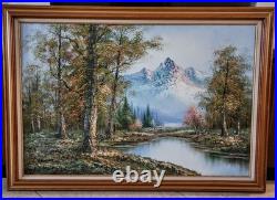 Vintage Artist Signed Oil Painting on Canvas Mountain Landscape Impasto Textured