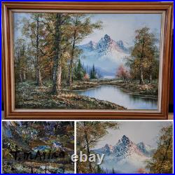 Vintage Artist Signed Oil Painting on Canvas Mountain Landscape Impasto Textured