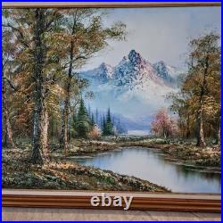 Vintage Artist Signed Oil Painting on Canvas Mountain Landscape Impasto Textured