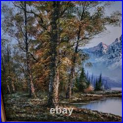 Vintage Artist Signed Oil Painting on Canvas Mountain Landscape Impasto Textured