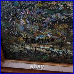 Vintage Artist Signed Oil Painting on Canvas Mountain Landscape Impasto Textured