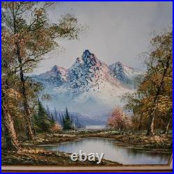 Vintage Artist Signed Oil Painting on Canvas Mountain Landscape Impasto Textured