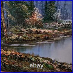 Vintage Artist Signed Oil Painting on Canvas Mountain Landscape Impasto Textured