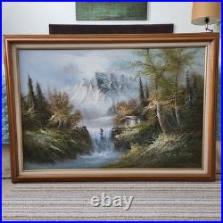 Vintage Artist Signed Oil Painting on Canvas Mountain Landscape Textured Details Vintage Artist Signed Oil Painting on Canvas Mountain Landscape Textured Details
