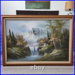 Vintage Artist Signed Oil Painting on Canvas Mountain Landscape Textured Details