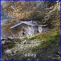 Vintage Artist Signed Oil Painting on Canvas Mountain Landscape Textured Details